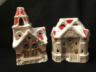 Vintage Fitz & Floyd Christmas House & Church Ceramic Tealight Votive Candle