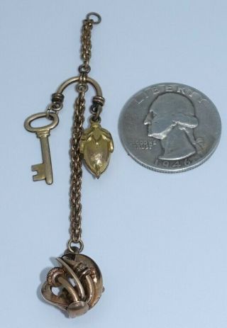 Antique Victorian G.  F Watch Chain Charm Holder Chatelaine Acorn Key Pendant