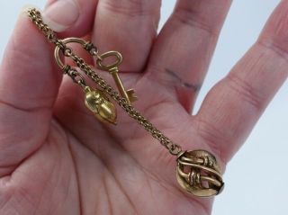 Antique Victorian g.  f Watch chain charm holder chatelaine acorn key Pendant 2