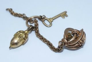 Antique Victorian g.  f Watch chain charm holder chatelaine acorn key Pendant 3