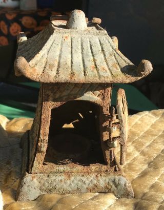 Vintage Rusty Cast Iron Pagoda Tea Light Lantern 6 1/2 X 4” Butterfly 2 3