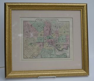 Antique Map,  1894 Plan Of Baltimore Maryland Md,  A.  L.  Smith; Framed