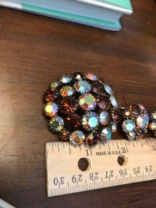 Vintage Topaz Colored rhinestone Brooch and Clip Earrings Set Mound Round 3
