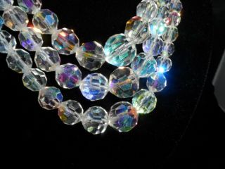 Vintage Unsigned 3 Strand Aurora Borealis Crystal Necklace Chain Strung