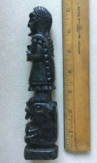 Vintage Carved Stone Figure Standing on Animal’s Head - Mayan Aztec or Druid? 3