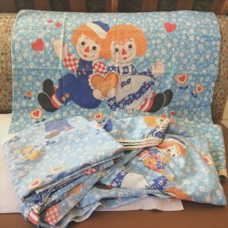 Vintage Raggedy Ann & Andy Complete Bed Sheet Set Full Bobbs Merrill 1960 