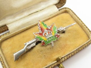 Vintage Sterling Silver 925 & Enamel Canada Military Rifle Brooch Pin