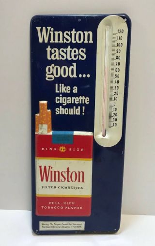 Vintage Winston Cigarette Thermometer,  Advertising Tin Metal,  Nos W/box
