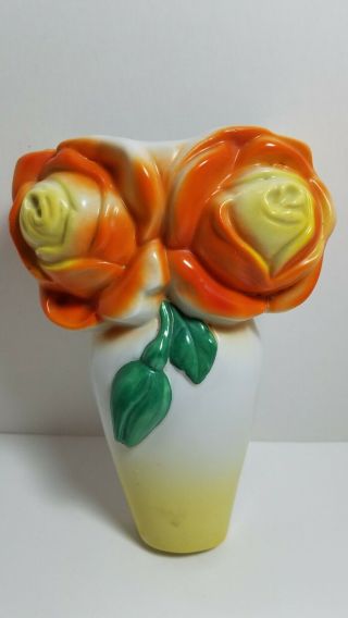 Vintage German Ceramic Wall Pocket Orange Yellow Flower Vase Marked 4293 Germany