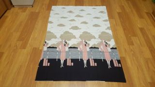 Awesome Rare Vintage Mid Century Retro 70s Funky Art Deco Traveling Woman Fabric