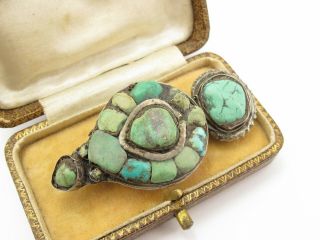 Large Vintage Antique Sterling Silver 925 Turquoise Brooch Pin