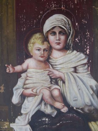 Antique Oil On Wood Board Mother And Child Signed H H Nagle 1943 Mary Jesus
