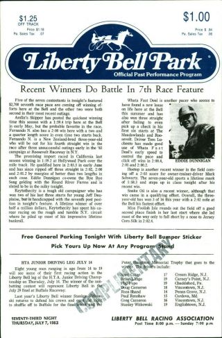 1983 Harness Horse Racing Program Liberty Bell Park 73rd Night Oxford Hill Scot