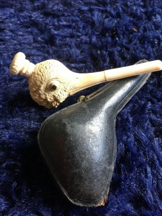 Russian Antique Clay Pipe With Pipe Case.  Bird