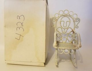 Vintage Dollhouse Miniature White Wicker Metal Porch Rocking Chair Fairy Garden