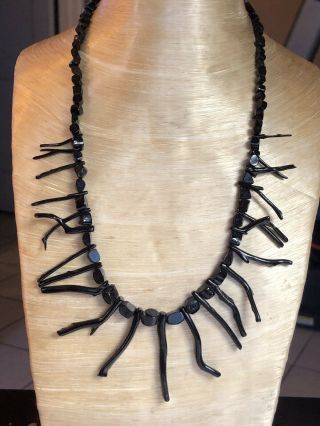 Vtg Black Coral Necklace Abstract Statement Rare Natural High End