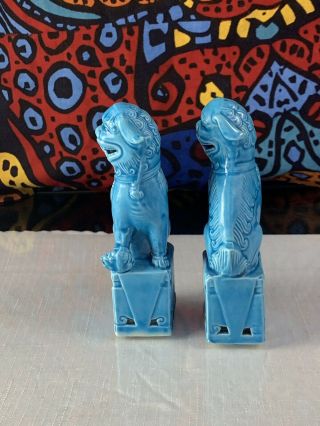 Vintage Chinese Turquoise Blue Porcelain Foo Dogs Figurines - 4.  5 Inches tall - 2