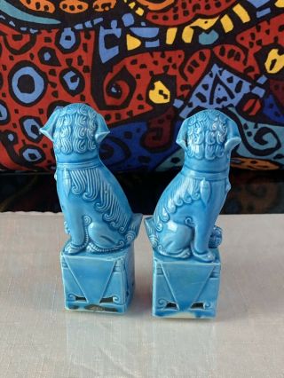 Vintage Chinese Turquoise Blue Porcelain Foo Dogs Figurines - 4.  5 Inches tall - 3