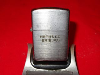 Vintage 1948 Zippo Lighter 3 Barrel Hinge Erie Pa.  Neth Heating Co.  Ad
