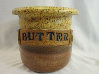 Vtg Stoneware French Butter Keeper - Hand Turned Pottery / Signed " Roth " - Xlnt