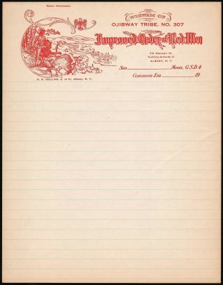 Vintage Letterhead Improved Order Of Red Men Albany York Old Stock Exc,
