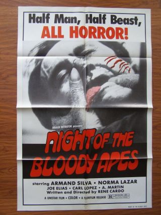 Vintage Movie Poster 1 Sheet 1969 Night Of The Bloody Apes Armand Silva