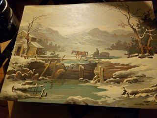 Vintage Paint By Number Winter Scene 1970 