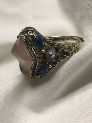 Vintage/antique Chinese Export,  Silver Filigree Ring With Rose Quartz.