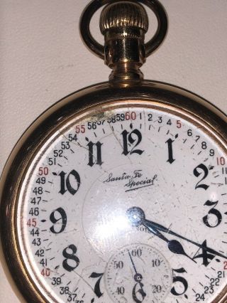 Vintage Rare Illinois 21j Santa fe Special Pocket Watch Cracked Dial 2