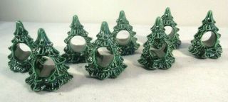 Vtg Set 8 Napkin Rings Christmas Tree Ceramic Serviette Holder Table Decor Mold