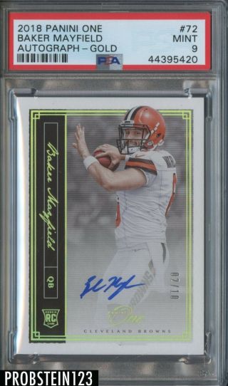 2018 Panini Gold 72 Baker Mayfield Browns Rc Rookie Auto 2/10 Psa 9