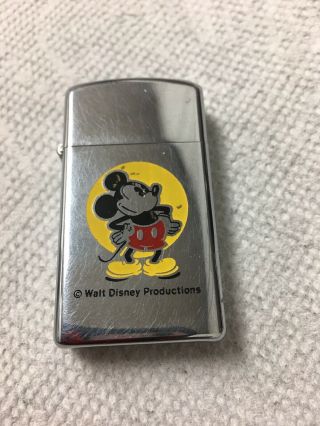Rare Vintage Zippo Mickey Mouse Walt Disney Productions Lighter Silver