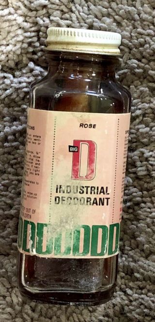 Vintage Big D Industrial Deodorant Rose Brown Bottle,  Label & Wick 4 Oz