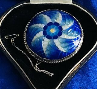 SPECTACULAR ANTIQUE ART DECO SOLID SILVER & FRENCH LIMOGES ENAMEL SIGNED BROOCH 2