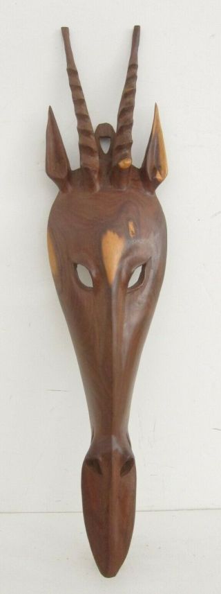 Vintage Tribal African Gazelle Antelope Hand Carved Wood Mask Wall Sculpture 20 "