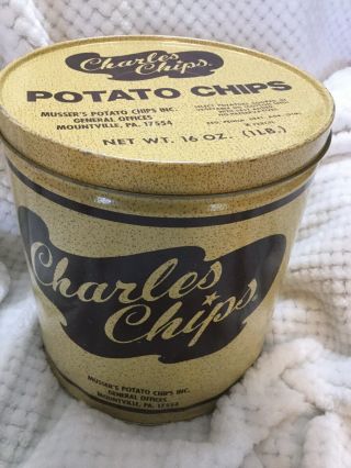 Vintage Charles Potato Chips Advertising Tin Can