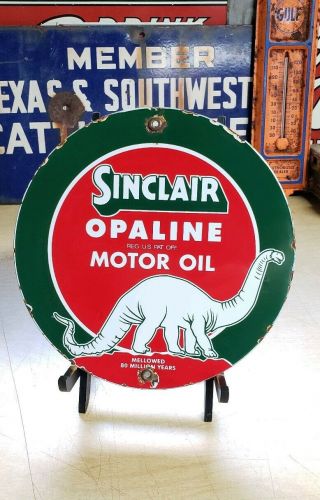 Dino Opaline Motor Oil Porcelain Sign Pump Plate Vintage H - C Gasoline Lubster