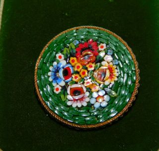Vintage Italy Green Micro Mosaic Glass Tile Flower Bouquet Brooch Pin 3g 67
