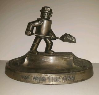 Vintage The Iron Fireman Art Deco 1930s Cast Metal Ashtray By Ac Reyberger