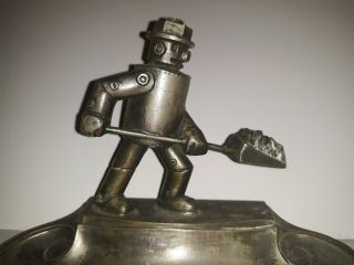 Vintage The Iron Fireman Art Deco 1930s Cast Metal Ashtray By AC Reyberger 3