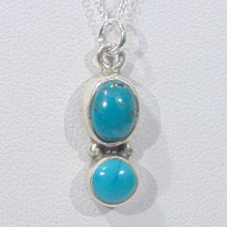 Vintage Sterling Silver Turquoise Double Cabochon Pendant Necklace,  Chain