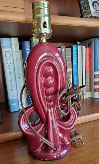 Vintage Mid Century / Art Deco Ceramic Maroon Red Boudoir Lamp