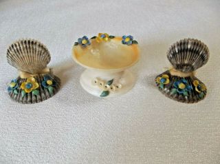 Sea Shell Souvenir Figures Hand - Crafted Folk Art - Set Of 3 Vintage Mid - Century