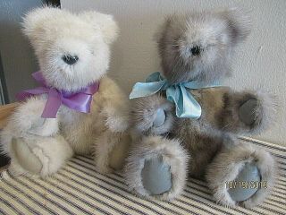 2 Vintage Teddy Bears Jointed Mink Fur Artist Signed Doris Natvig Old Toy Toys