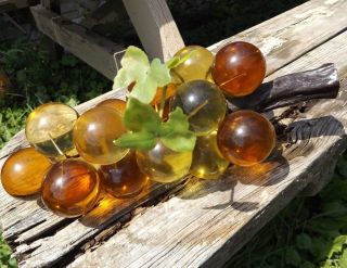 Vintage Mid Century Retro Amber Gold Lucite Acrylic Grapes Centerpiece Bunch