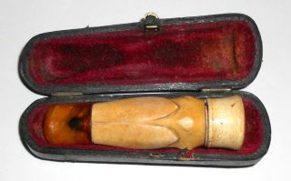 Vintage Meerschaum Cigar/cheroot Holder In Case With Two Others C1900/1920s (3)