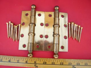 Pair 3 " X 5 " Vintage Brass Plated Cannon Ball Door Hinges Sweetheart Log & Pat