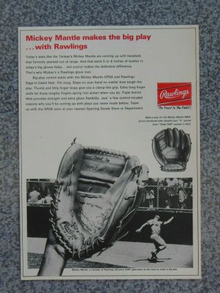 Vintage 1967 Mickey Mantle Xpg6 Mm5 Rawlings Baseball Glove Advertisement