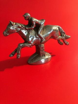 Vintage Chrome Horse Racing Jockey Antique Car Ornament