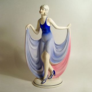 Vtg Art Deco Flapper Girl Hollywood Regency Dancer Lady Figurine Moriyama Japan